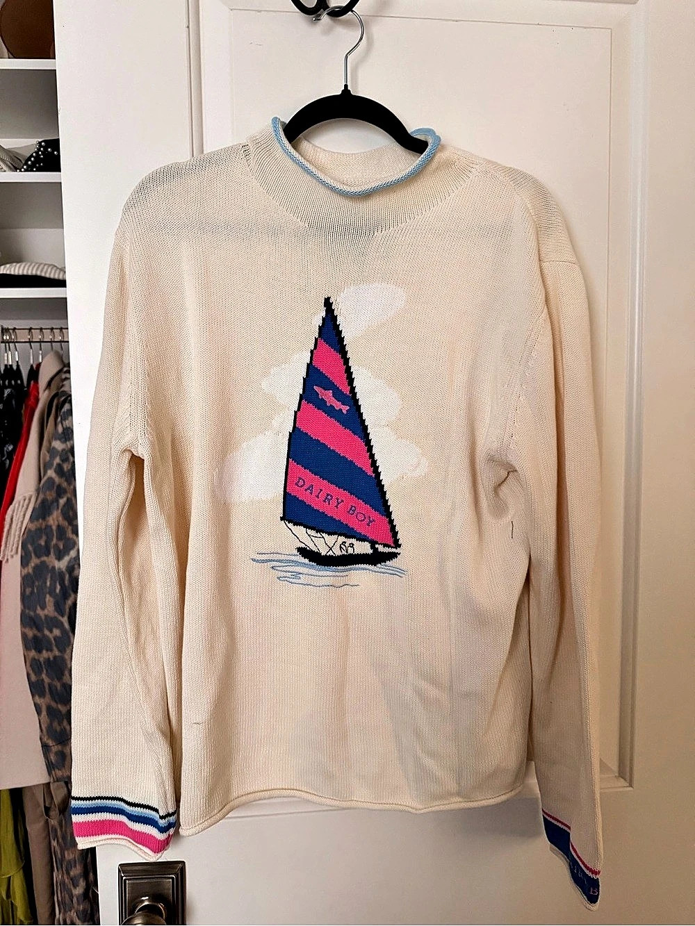 Dairy Boy Sailboat Sweater Sailboat Crewneck Cotton Sweater